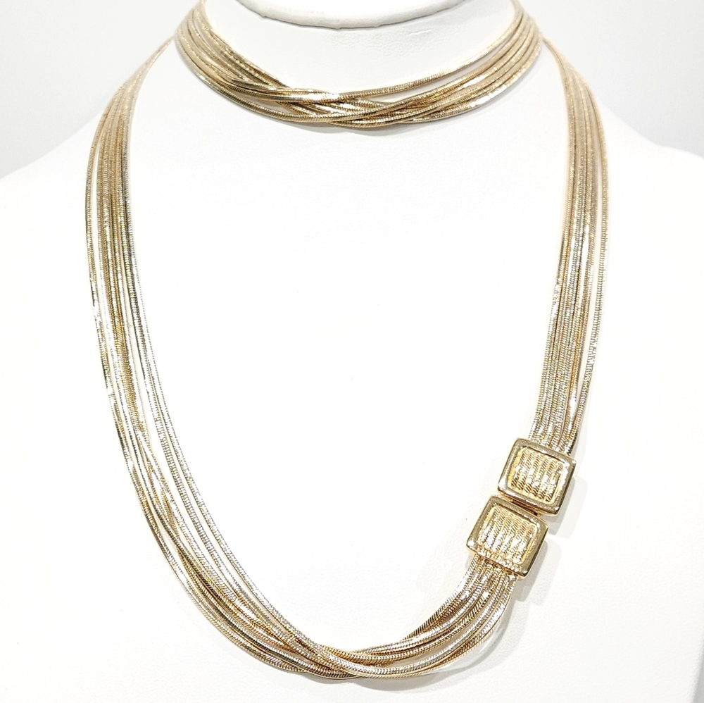Givenchy Vintage Necklace Multi Chain Logo Belt Buckle Accent Gold Tone 35" Long - Picture 2 of 16